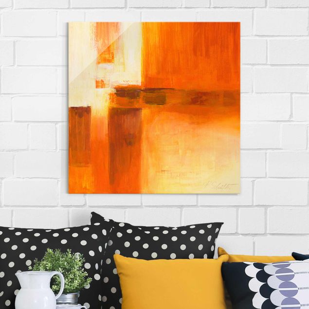 Obrazy na szkle kwadrat Petra Schüßler - Kompozycja w kolorach pomarańczowym i brązowym 01