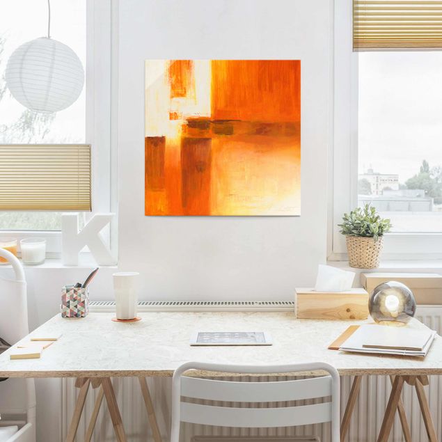 Obrazy na szkle abstrakcja Petra Schüßler - Kompozycja w kolorach pomarańczowym i brązowym 01