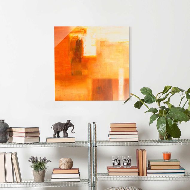 Obrazy na szkle kwadrat Petra Schüßler - Kompozycja w kolorach pomarańczowym i brązowym 02