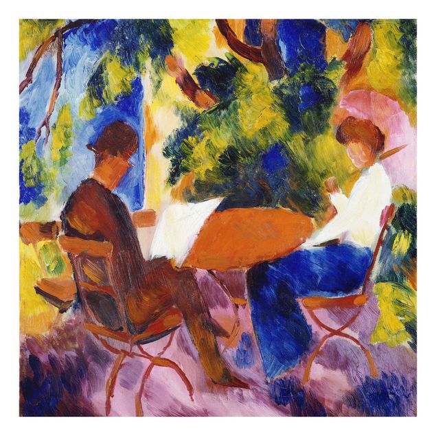 Obrazy na szkle abstrakcja August Macke - Para przy stole w ogrodzie