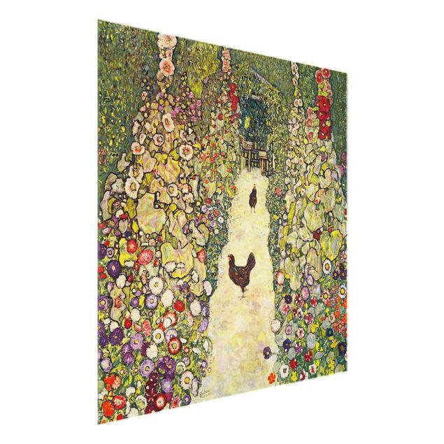 Obrazy na szkle artyści Gustav Klimt - Ścieżka ogrodowa z kurczakami