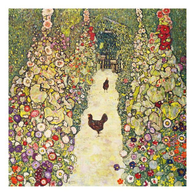 Obrazy do salonu nowoczesne Gustav Klimt - Ścieżka ogrodowa z kurczakami