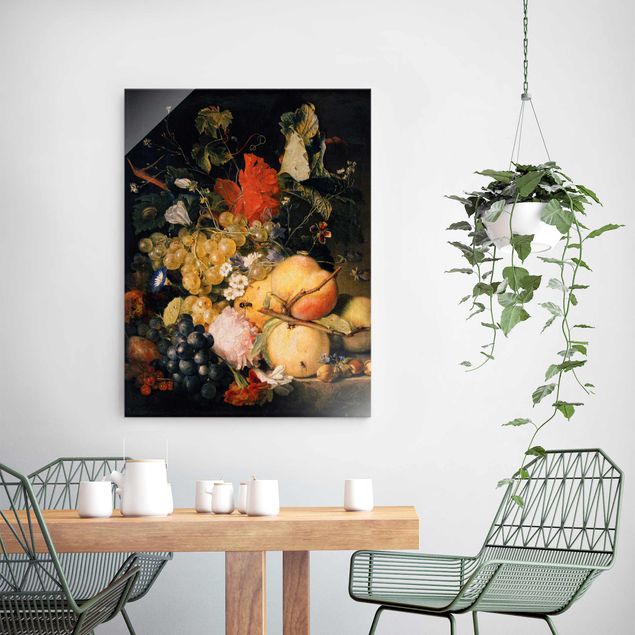 Obrazy na szkle artyści Jan van Huysum - Owoce Kwiaty i owady