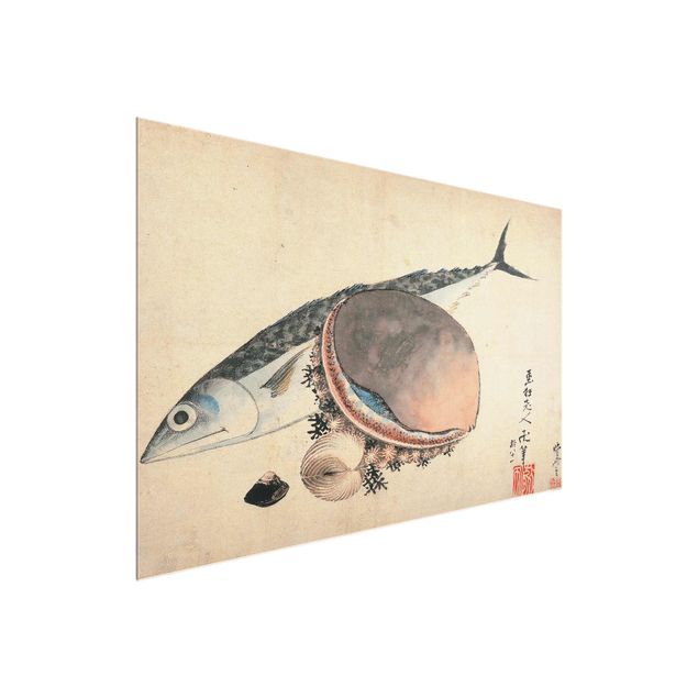Nowoczesne obrazy do salonu Katsushika Hokusai - Makrela i przegrzebki