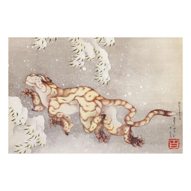 Obrazy na szkle zwierzęta Katsushika Hokusai - Tygrys w burzy śnieżnej