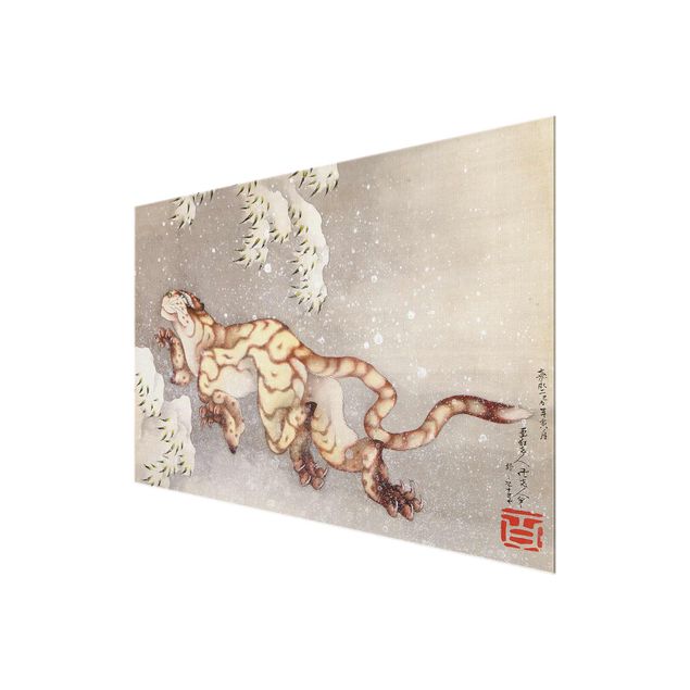 Obrazy do salonu nowoczesne Katsushika Hokusai - Tygrys w burzy śnieżnej