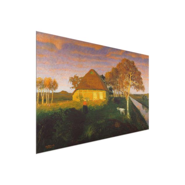 Obrazy na szkle artyści Otto Modersohn - Moor Cottage w promieniach wieczornego słońca