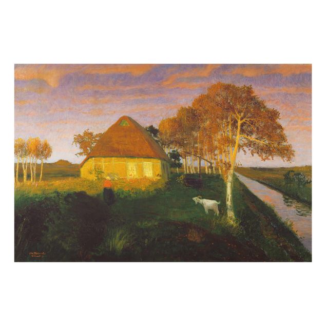 Obrazy na szkle krajobraz Otto Modersohn - Moor Cottage w promieniach wieczornego słońca