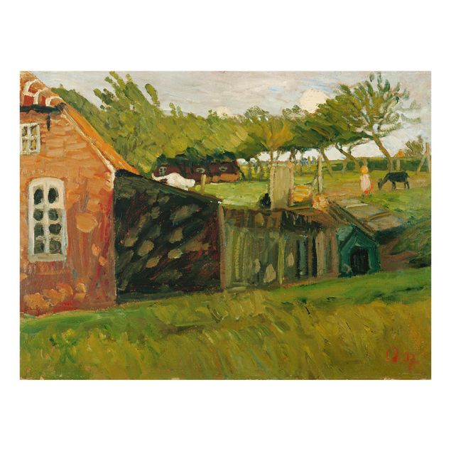 Obrazy na szkle krajobraz Otto Modersohn - Czerwony domek ze stajniami