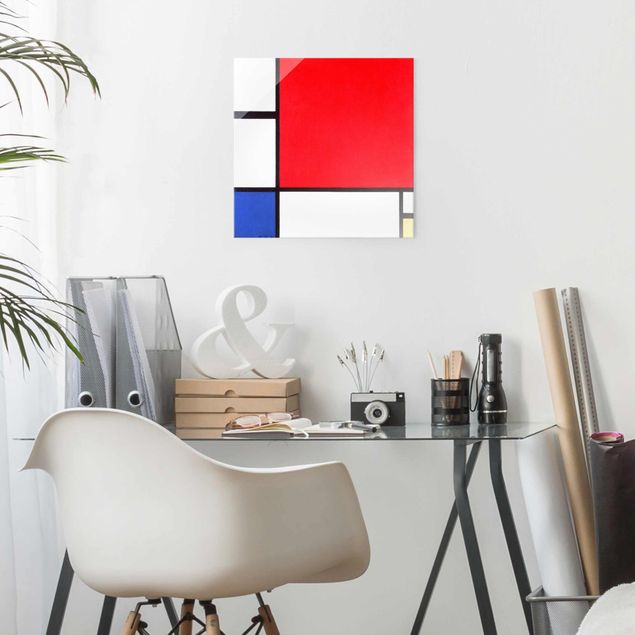 Obrazy na szkle kwadrat Piet Mondrian - Kompozycja Czerwony Niebieski Żółty