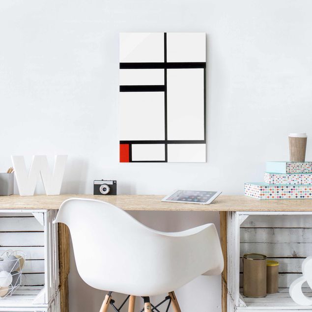 Obrazy na szkle portret Piet Mondrian - Kompozycja Red czarno-biały