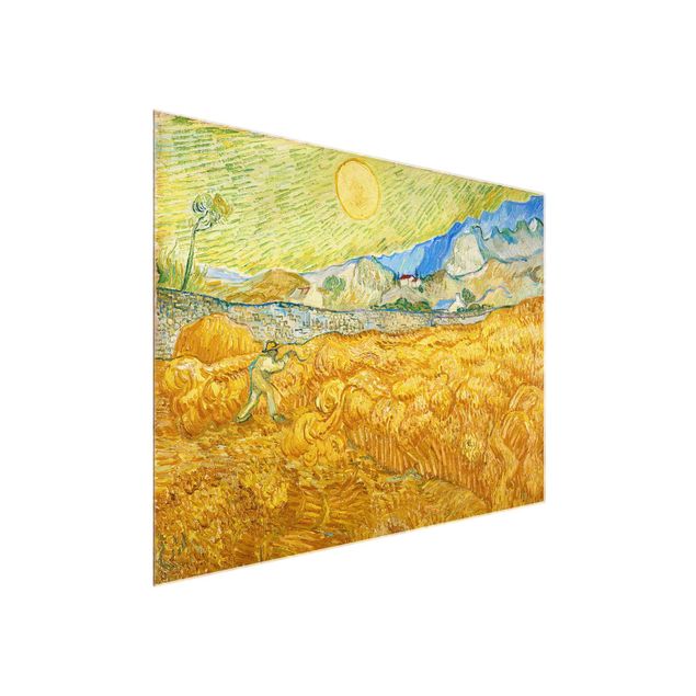Obrazy na szkle poziomy Vincent van Gogh - Pole kukurydzy z żniwiarzem