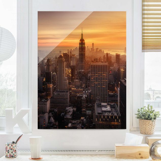 Obrazy na szkle architektura i horyzont Manhattan Skyline Wieczorny nastrój