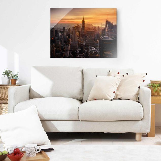 Obrazy na szkle Nowy Jork Manhattan Skyline Wieczorny nastrój