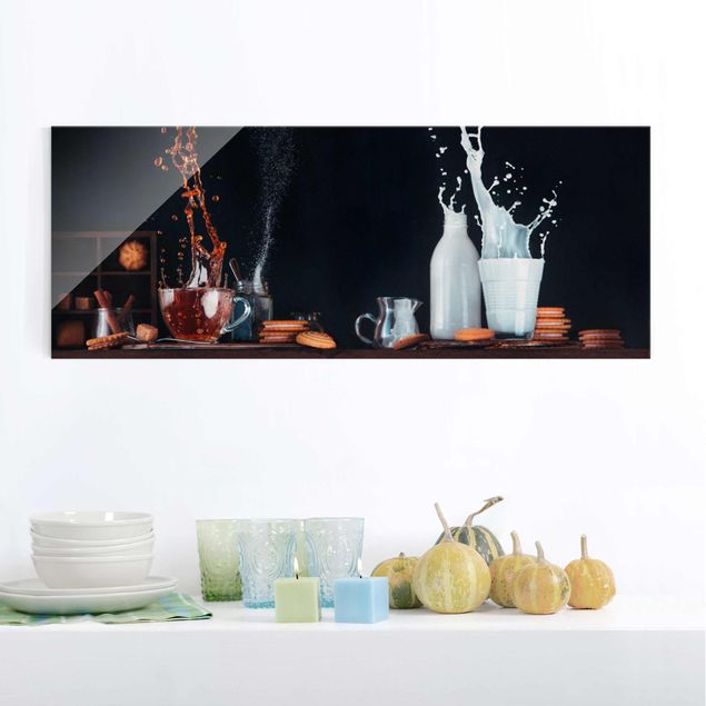 Obrazy na szkle panorama Kompozycja mleka i herbaty