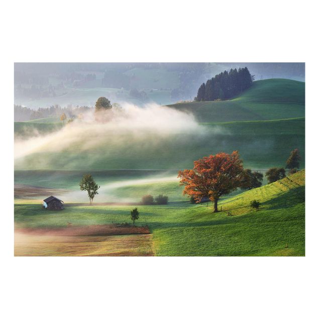 Obrazy na szkle krajobraz Mglisty jesienny dzień Szwajcaria