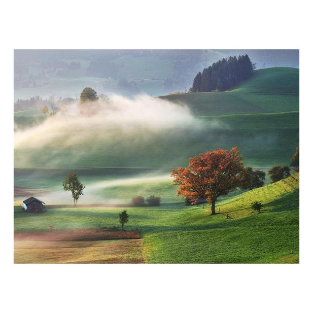 Obrazy na szkle krajobraz Mglisty jesienny dzień Szwajcaria