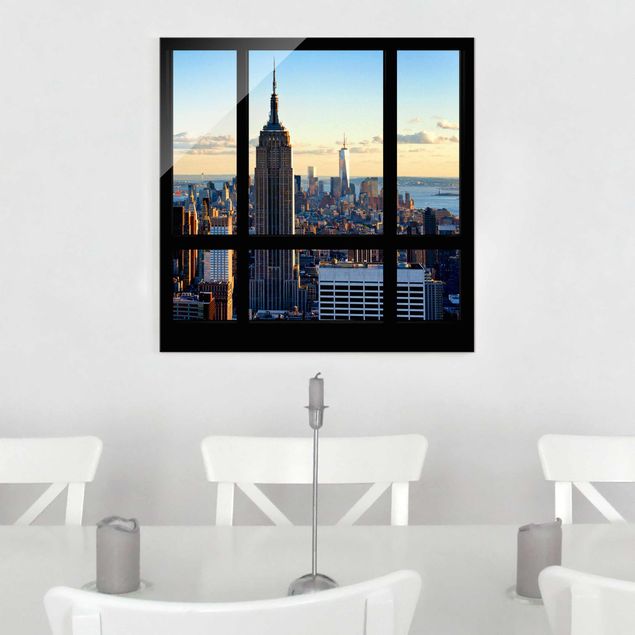 Obrazy na szkle architektura i horyzont Nowy Jork Widok z okna na Empire State Building
