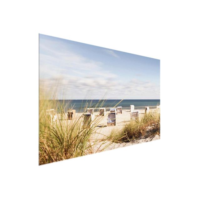 Obrazy na szkle krajobraz Krzesła nadmorskie i plażowe