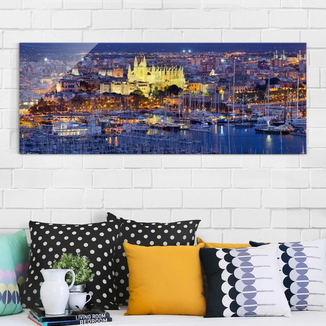 Obrazy na szkle architektura i horyzont Palma de Mallorca - panorama miasta i port