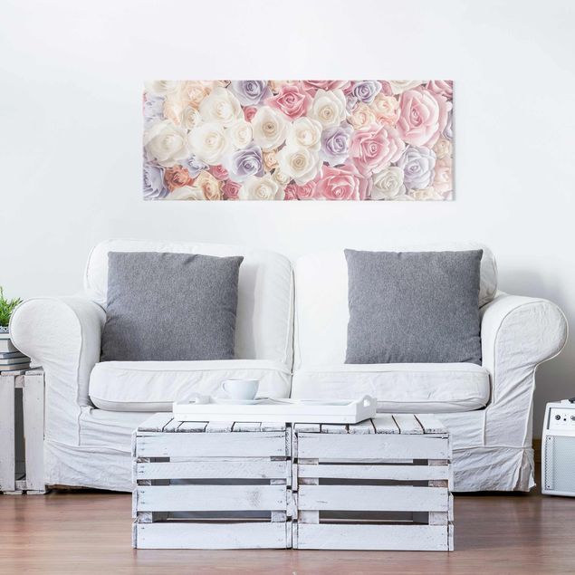 Obrazy na szkle panorama Pastelowe papierowe róże artystyczne