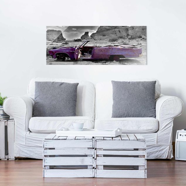 Obrazy na szkle panorama Różowy Cadillac