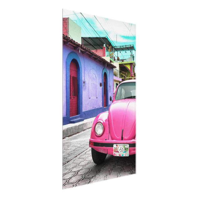 Obrazy na szkle architektura i horyzont Różowy VW Beetle