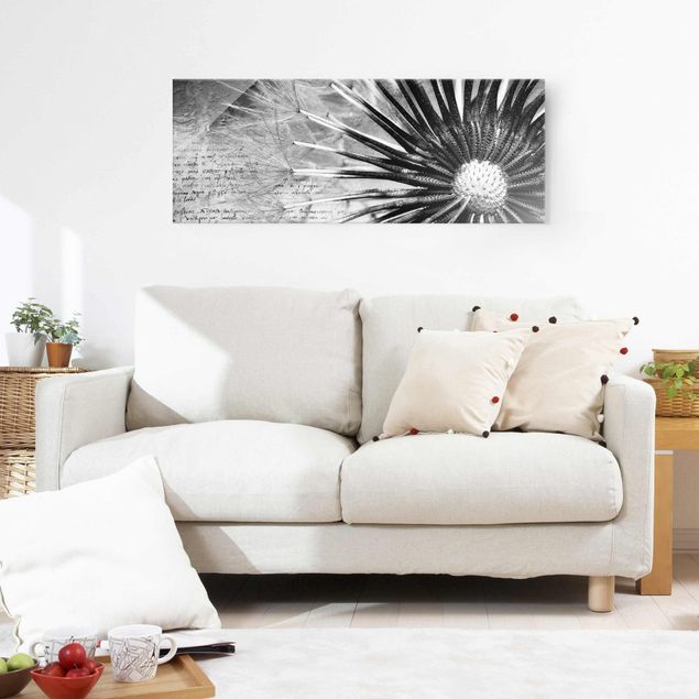 Obrazy na szkle panorama Dandelion czarno-biały