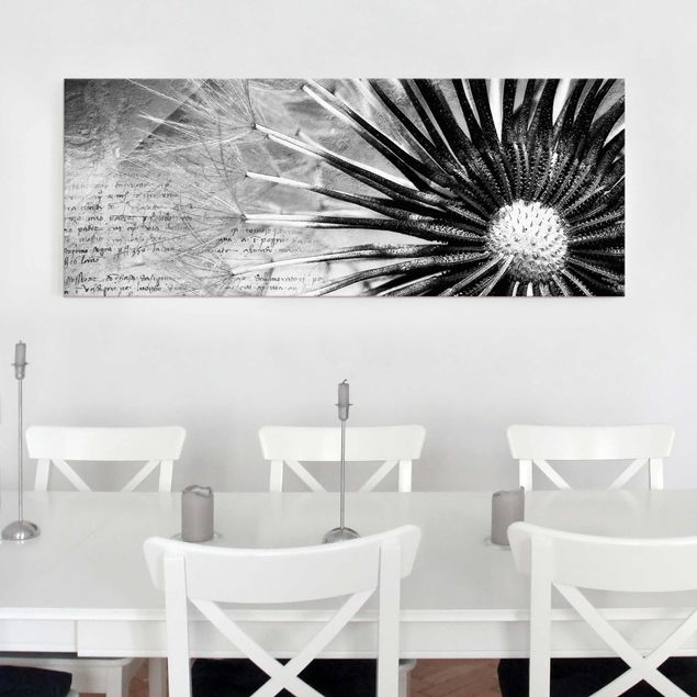 Obrazy na szkle dmuchawce Dandelion czarno-biały