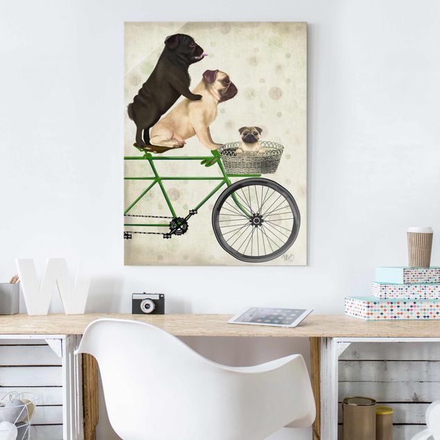 Obrazy na szkle zwierzęta Wycieczka rowerowa - Pugs on Bikes