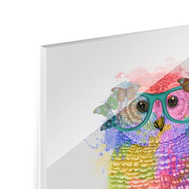 Glas Magnettafel Rainbow Splash Owl