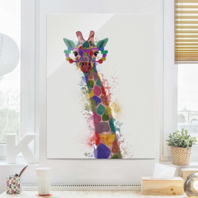 Obrazy na szkle portret Rainbow Splash Żyrafa
