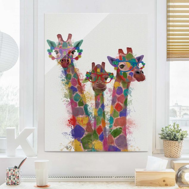 Obrazy na szkle portret Rainbow Splash Żyrafa Trio