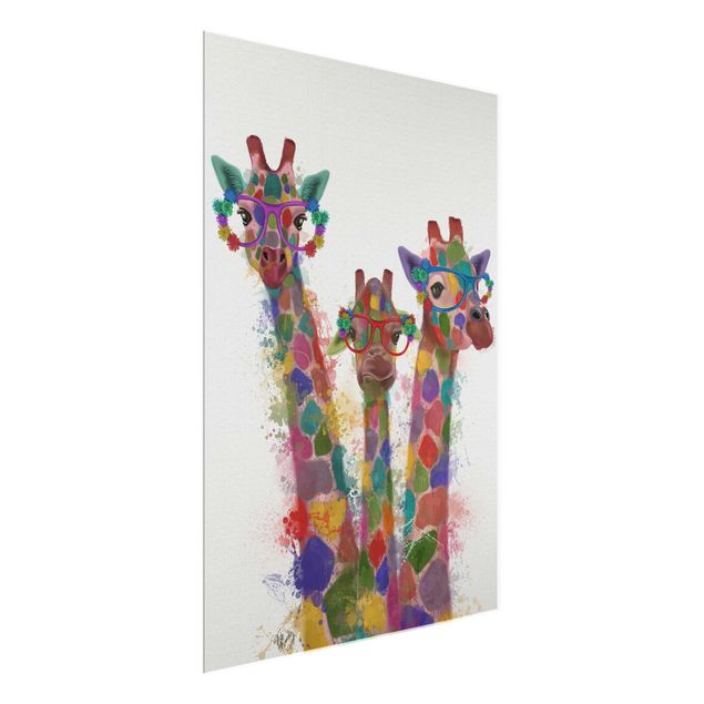 Obrazy na szkle zwierzęta Rainbow Splash Żyrafa Trio