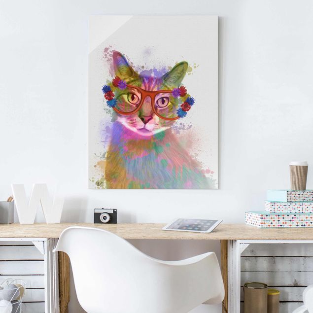 Obrazy na szkle portret Rainbow Splash Cat