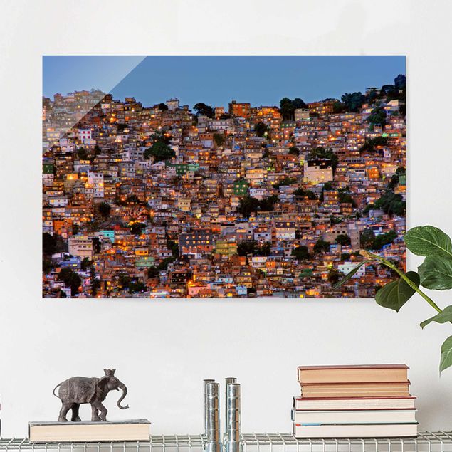 Obrazy na szkle architektura i horyzont Rio de Janeiro Zachód słońca w faweli
