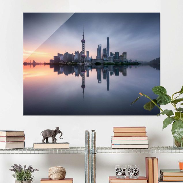 Obrazy na szkle architektura i horyzont Szanghaj Skyline Poranny nastrój