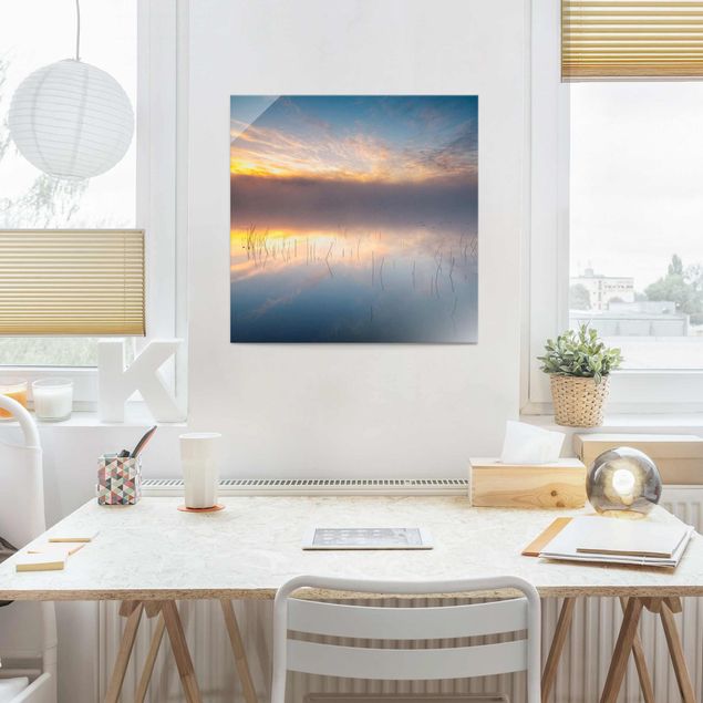 Obrazy na szkle kwadrat Wschód słońca Jezioro Szwedzkie