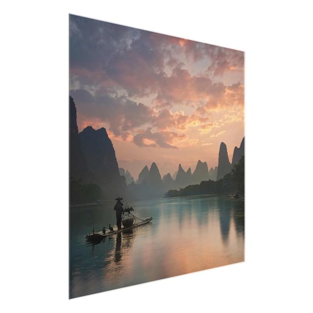 Obrazy na szkle krajobraz Wschód słońca nad rzeką Chińską