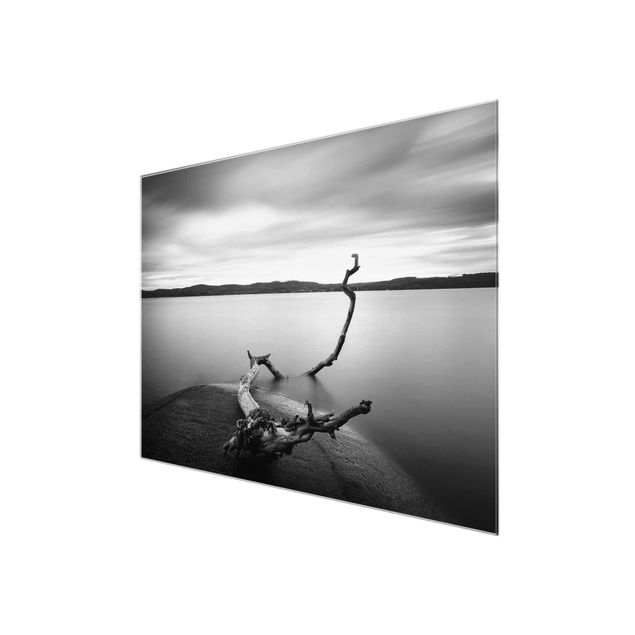 Obrazy nowoczesny Zachód słońca nad jeziorem czarno-biały