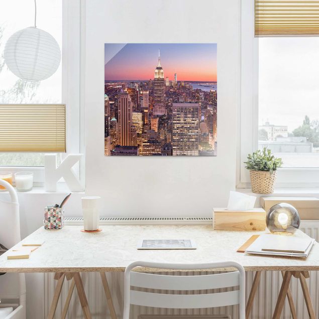 Obrazy na szkle Nowy Jork Zachód słońca Manhattan Nowy Jork