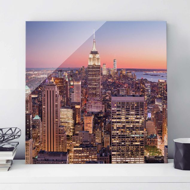 Obrazy na szkle architektura i horyzont Zachód słońca Manhattan Nowy Jork