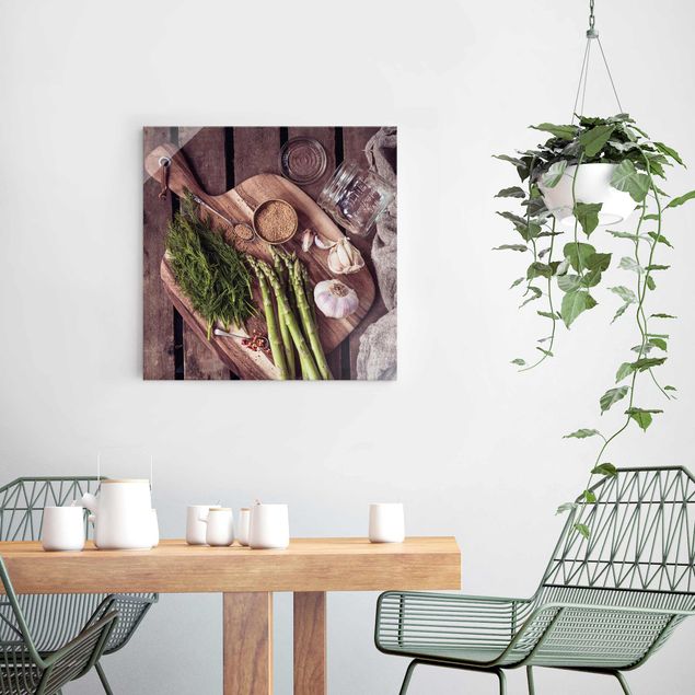 Obrazy na szkle kwadrat Asparagus Rustic