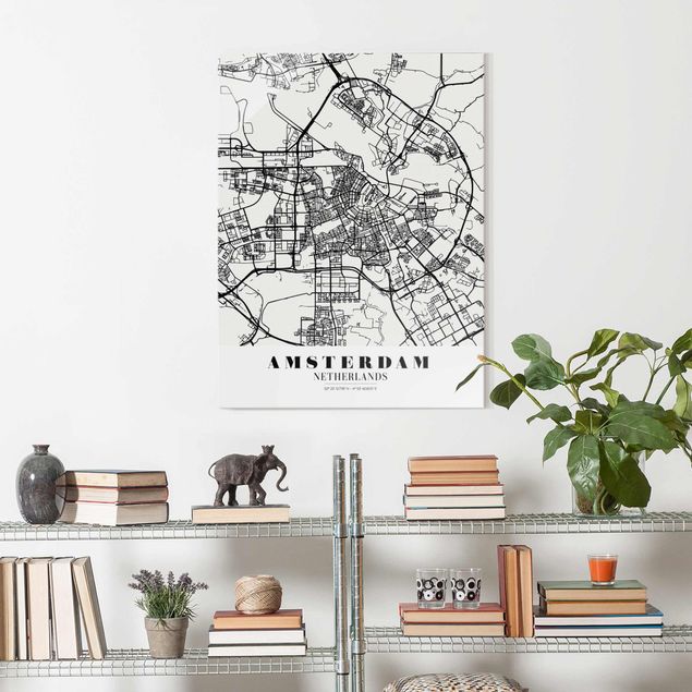 Obrazy na szkle mapy Mapa miasta Amsterdam - Klasyczna