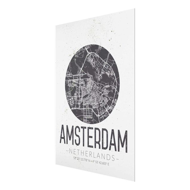 Nowoczesne obrazy Mapa miasta Amsterdam - Retro