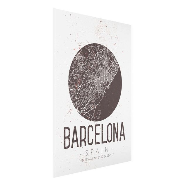 Obrazy na szkle powiedzenia Mapa miasta Barcelona - Retro