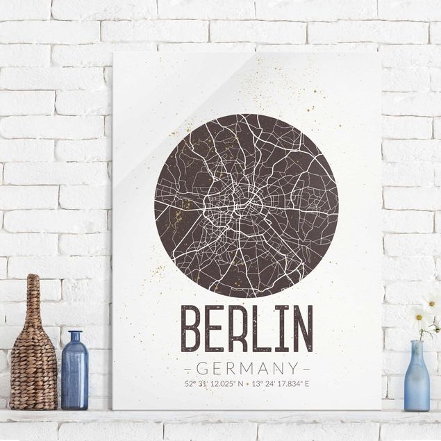 Obrazy na szkle Berlin Mapa miasta Berlin - Retro