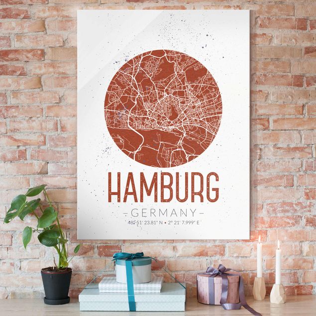 Obrazy na szkle Hamburg Mapa miasta Hamburg - Retro