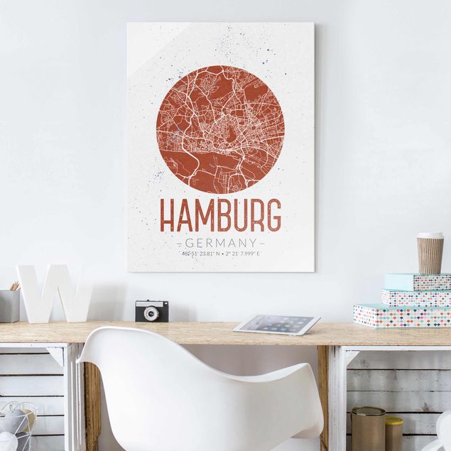 Dekoracja do kuchni Mapa miasta Hamburg - Retro