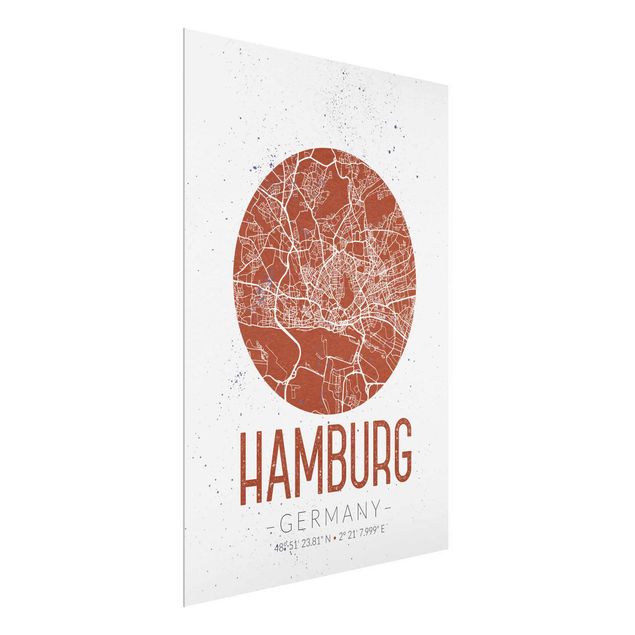 Obrazy na szkle mapy Mapa miasta Hamburg - Retro